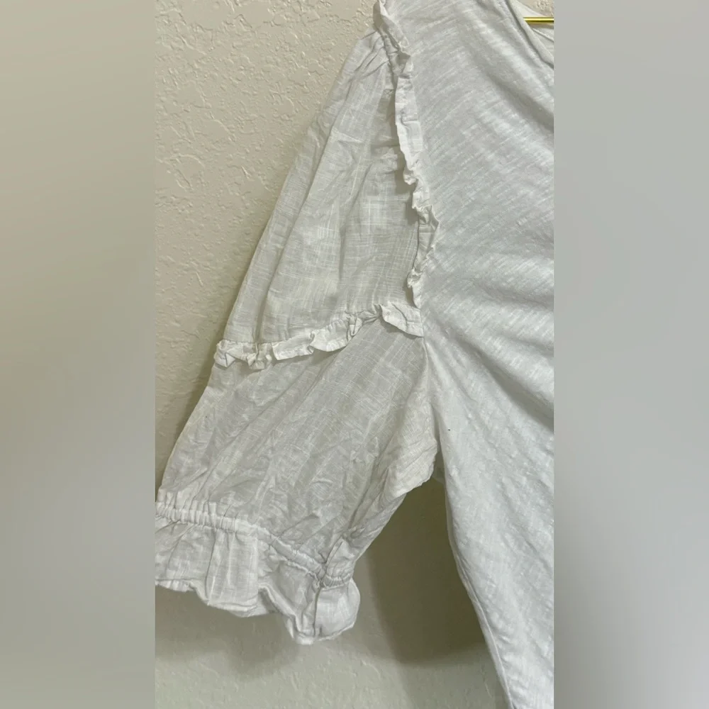 Anthropologie Dreamy Ruched Ruffle White Top Size 1X - Picture 3 of 9